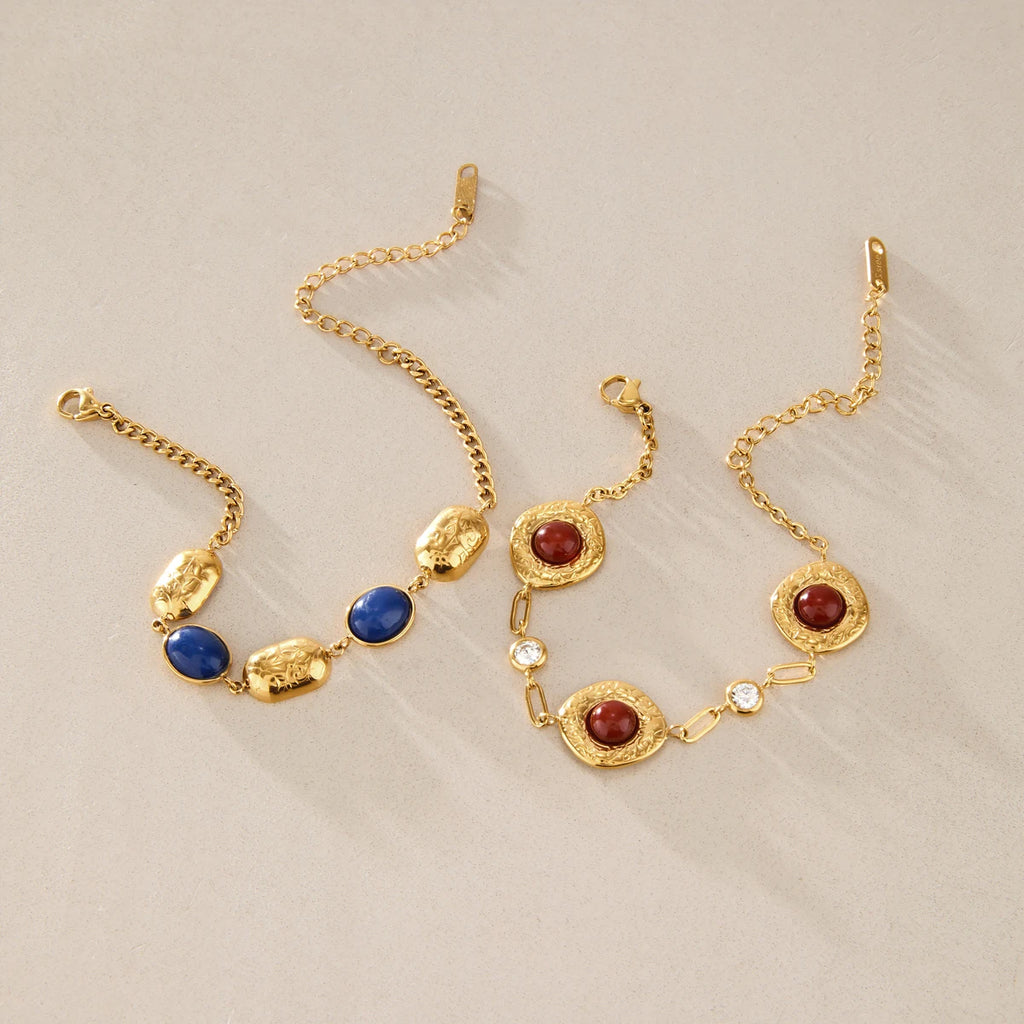 KIKA Blue Resin Red Agate Vinage Bracelet For Women Waterproof 18K Gold PVD Plated Stainless Steel Bracelet Fashion Jewelry