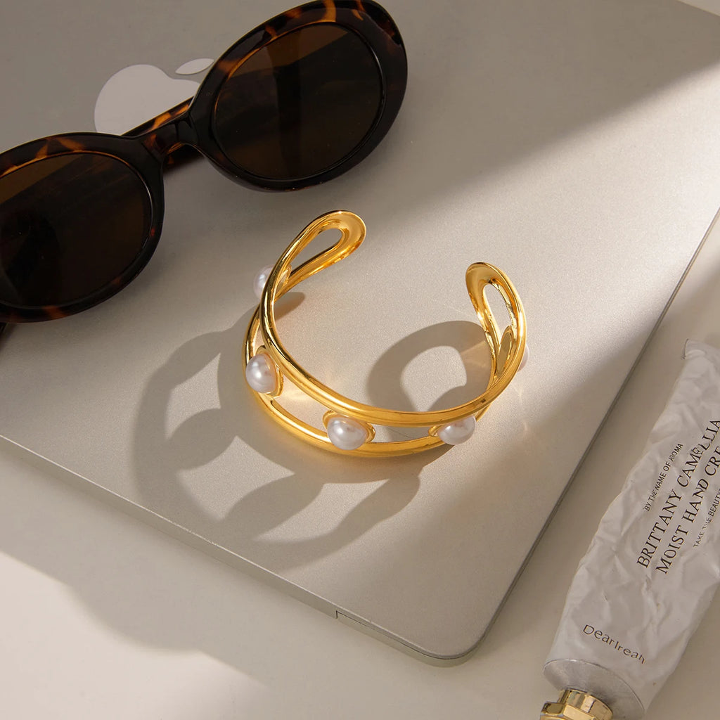Kika Elegant Acrylic Pearl Double-layer Hollow  Bracelet