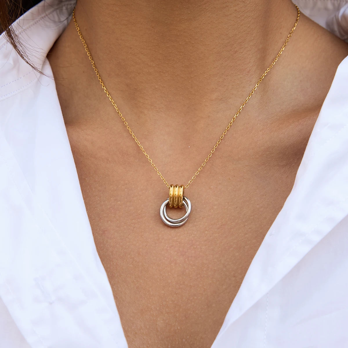 Kika Minimalist Two tone Door Handle Interlocking Pendant Necklace