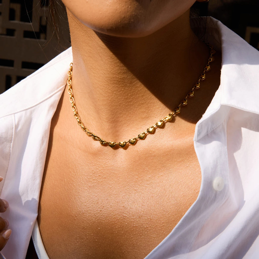 Classic 18K Gold Color Plated Stainless Steel Heart-Shaped Buckle Necklace