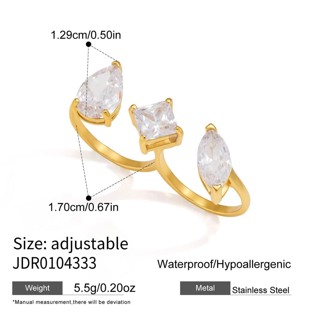 KIKA  Geometric Zircon Two Fingers Rings18K Gold PVD Plated Stainless Steel 316L