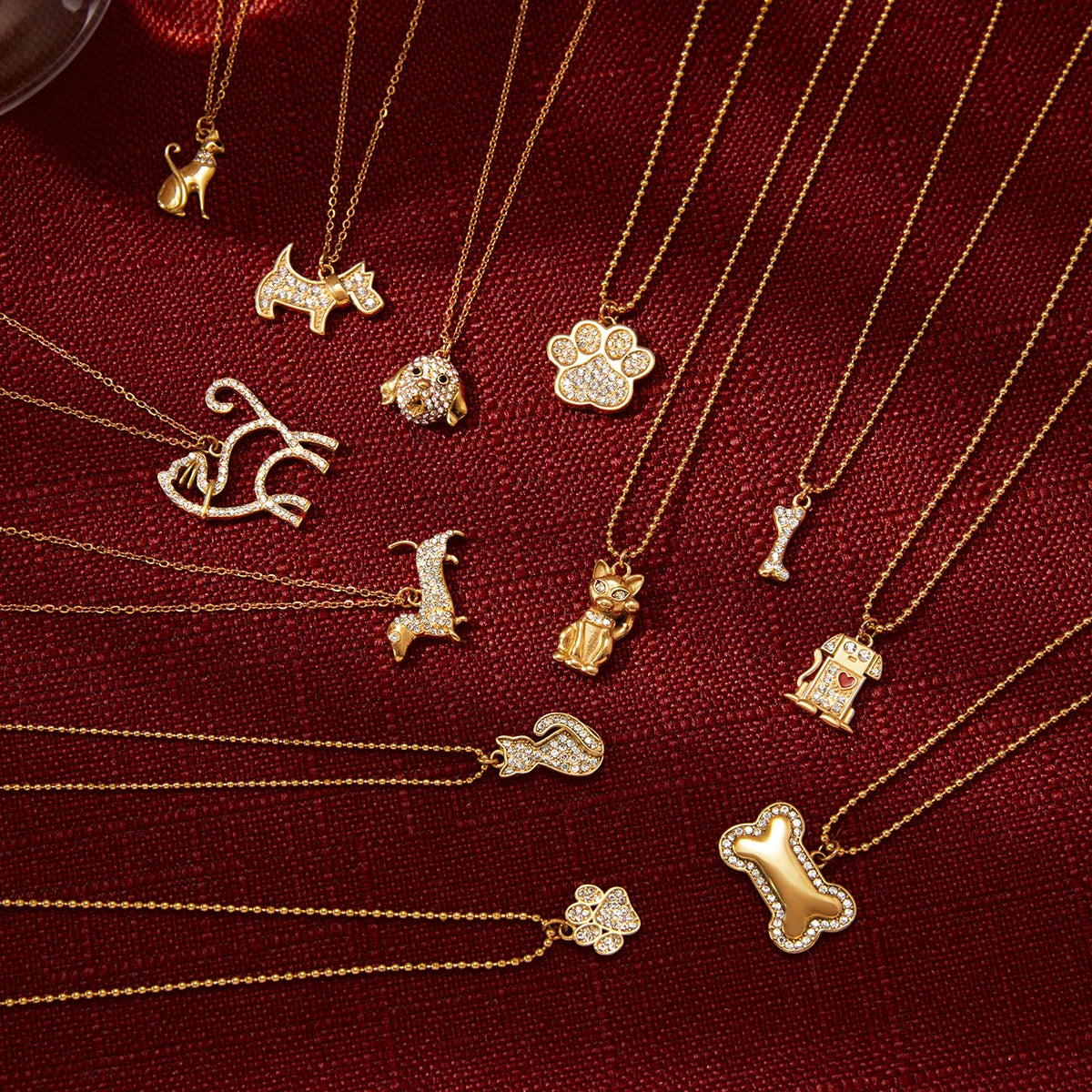 Cute Hug Dog Cat Pet Pendant Rhinestone Necklace