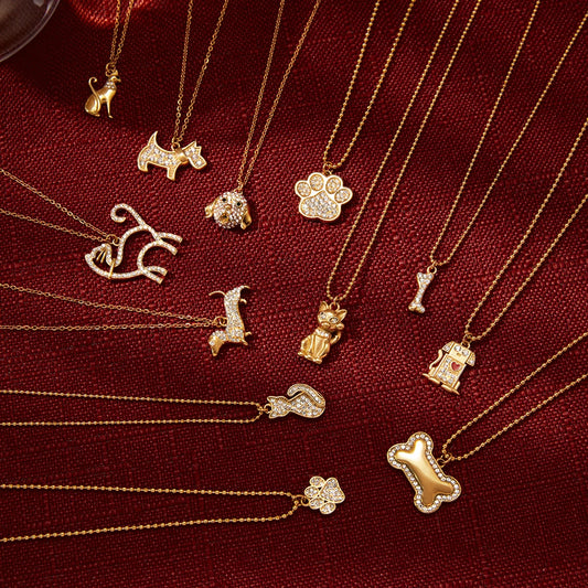 Cute Hug Dog Cat Pet Pendant Rhinestone Necklace