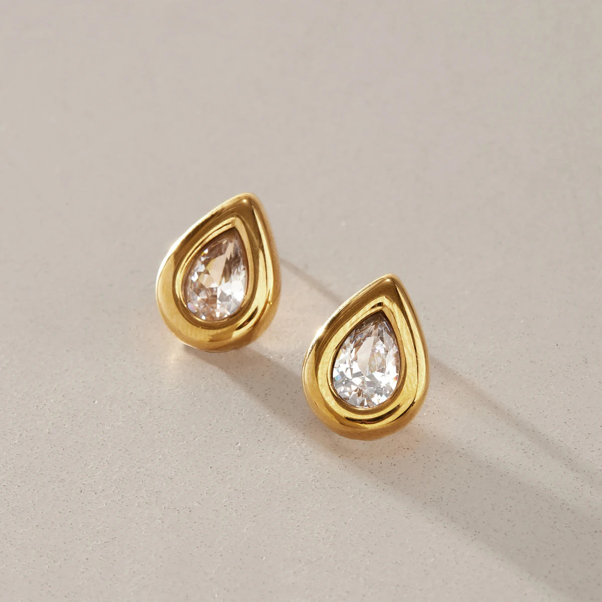 KIKA Classic Water Drop Zircon Stud Earrings 18K Gold PVD Plated Stainless Steel 316L