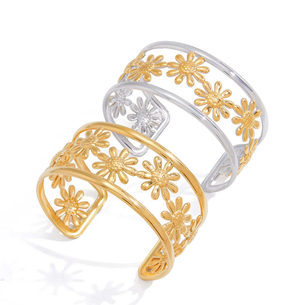 KIKA Classic Color-Blocked Hollowed-Out Daisy Flower Opening Bracelet For Women 18K PVD Plated Stainless Steel Bracelets Gifts