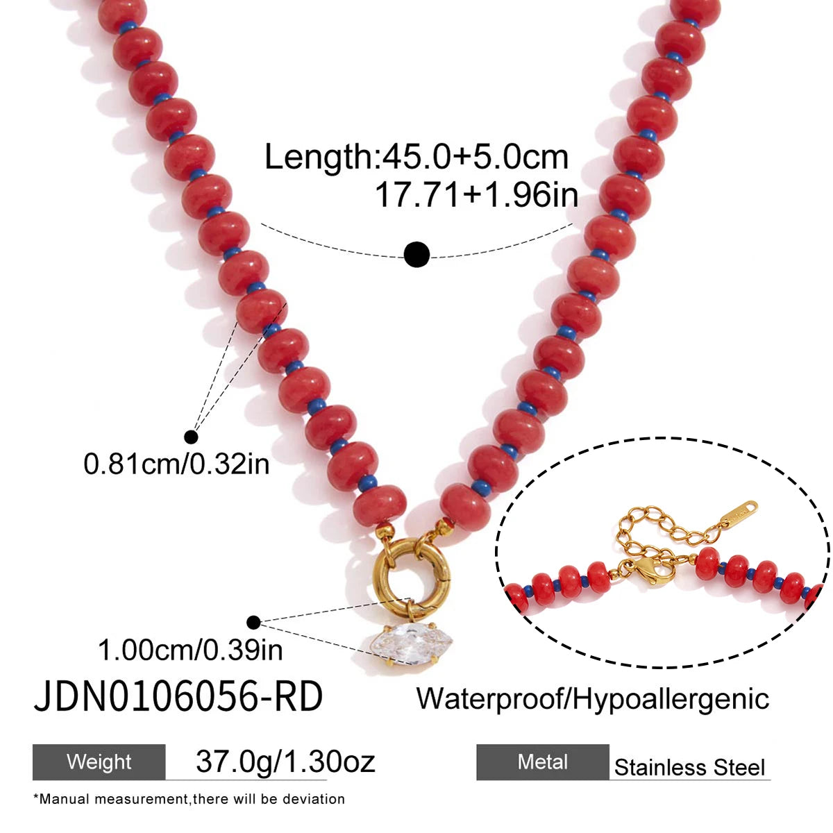 Kika Natural Stone Bead Chain Geometric Zircon Pendant Necklace