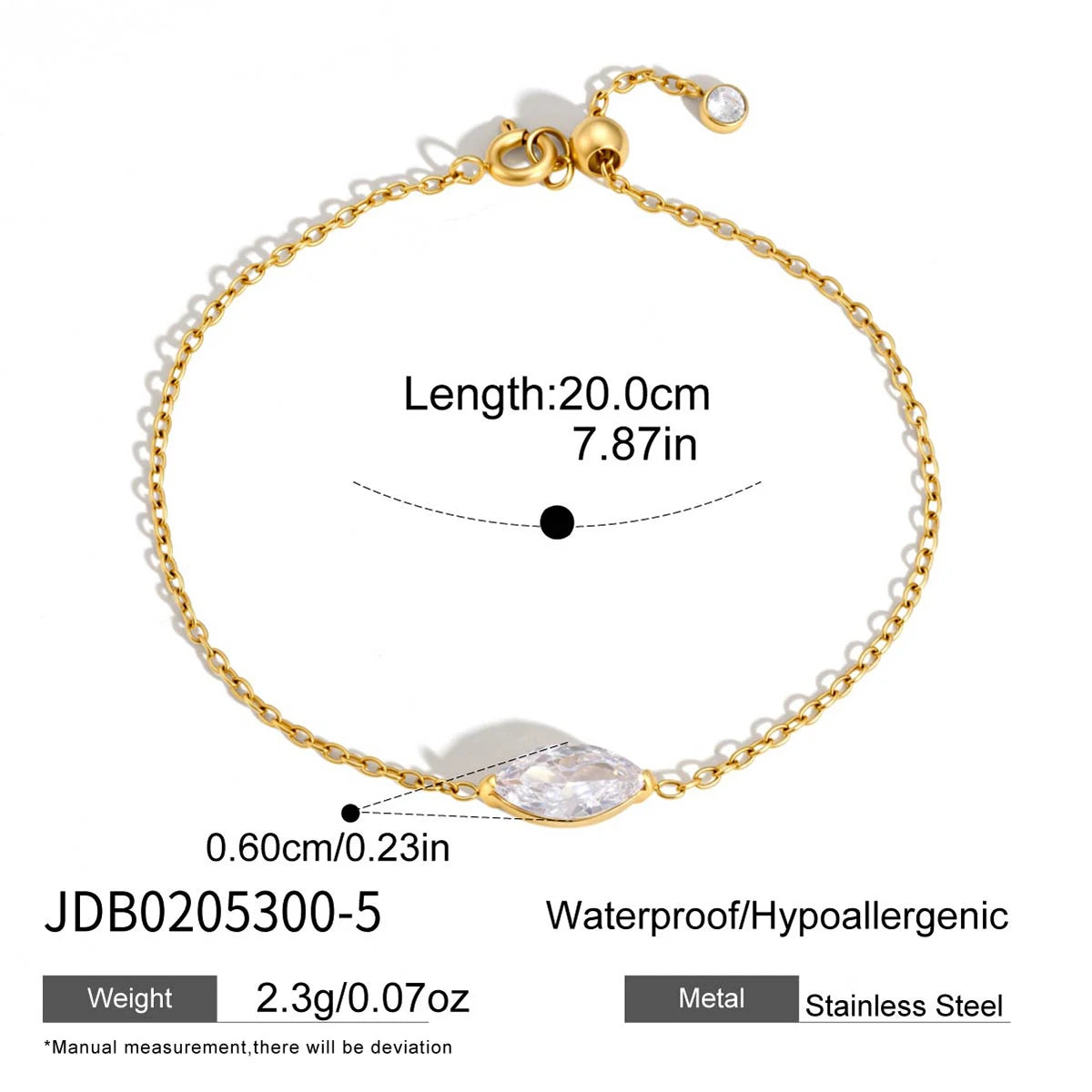 Kika Delicate Geometric Zircon Charm Bracelet For Women Minimalist 18K Gold PVD Plated Stainless Steel 316L