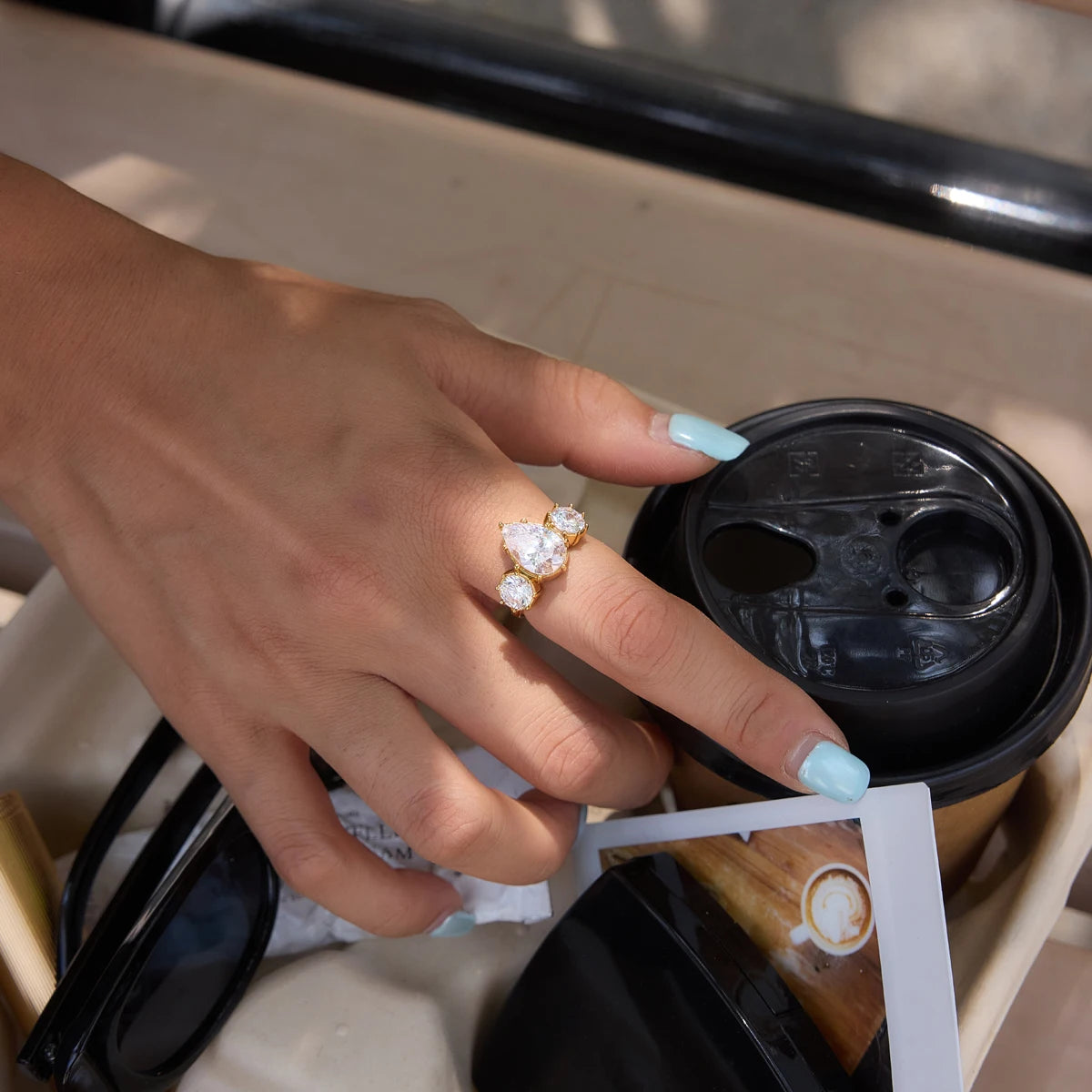KIKA Classic Three Stone Ring PVD Plated Stainless Steel 316L Hypoallergenic Waterproof