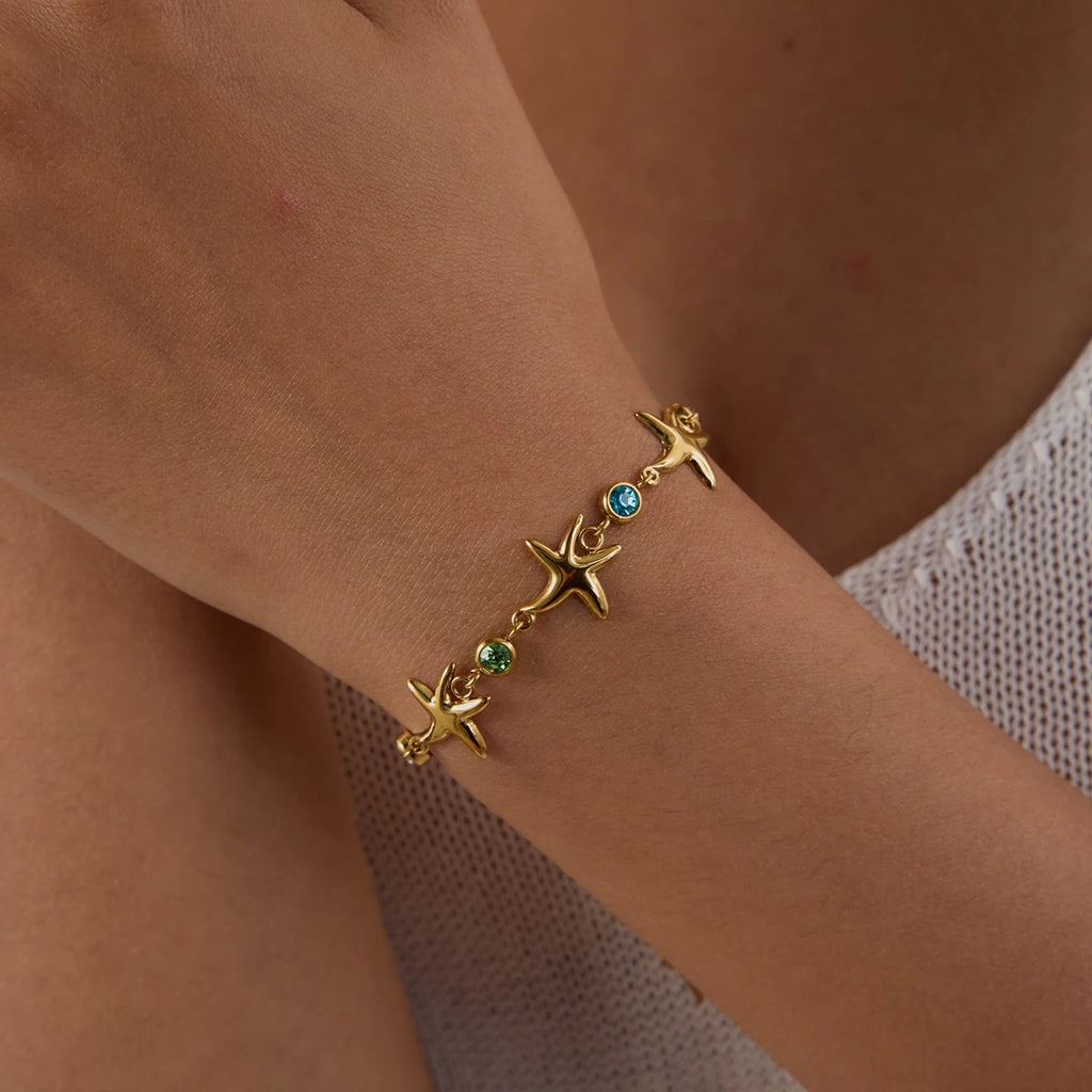 Kika Ocean Vacation Style Colorful Zircon Starfish Bracelet