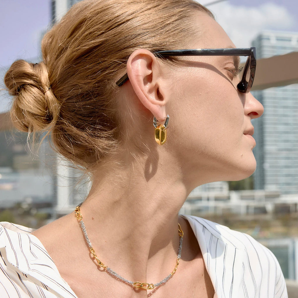 Kika  Delicate Blocked Smooth Geometric Double Ring Pendant Earrings
