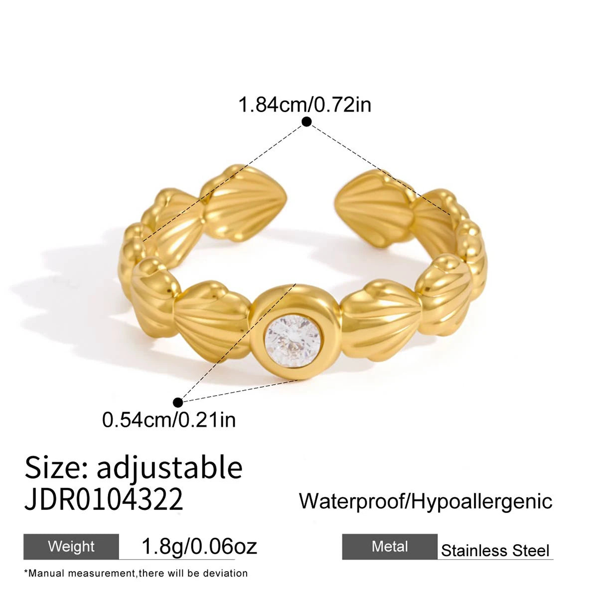 Kika Classic Starfish Shell Spiral Open Rings 18K Gold PVD Plated Stainless Steel 316L