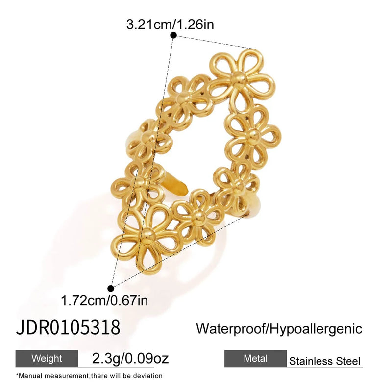 KIKA Classic Hollow Flower Open Rings  PVD Plated Stainless Steel 316Lft