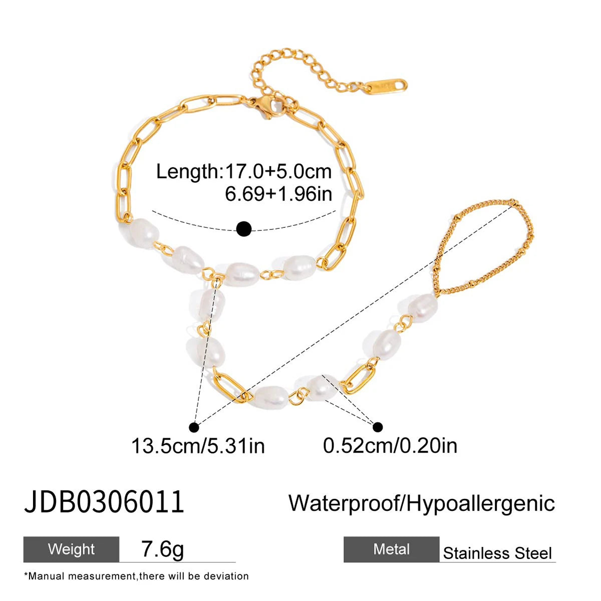 Kika Freshwater Pearl Chain with Fingers Stackable Chain Bracelet