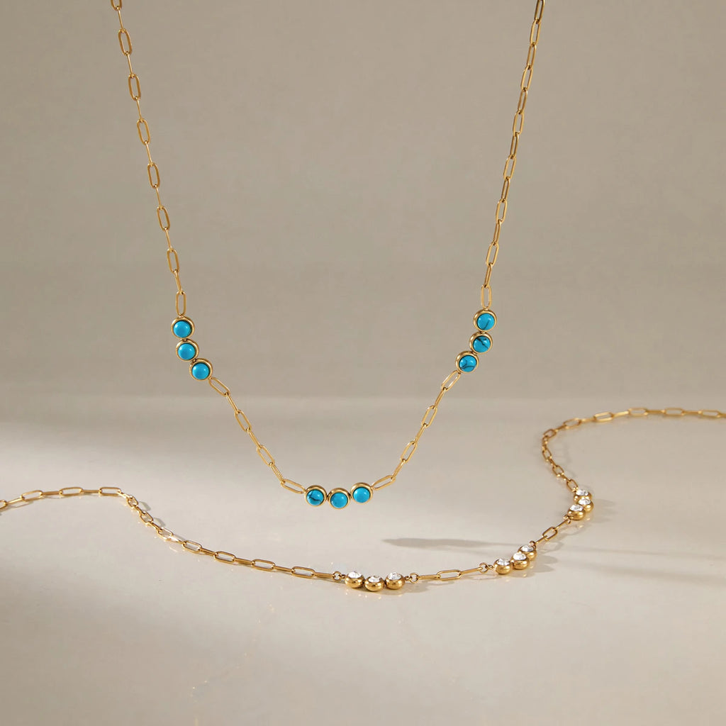 KIKA Classic Round Turquoise Zircon Necklace For Women Minimalist 18K Gold PVD Plated Stainless Steel Necklace Fashion Jewelry