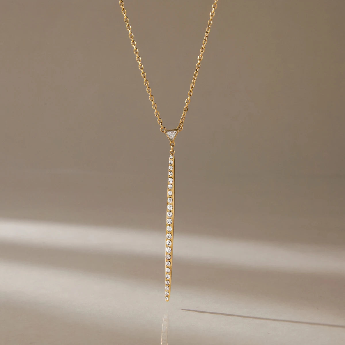 Kika Zircon Triangle Crystal Stick Pendant Necklace
