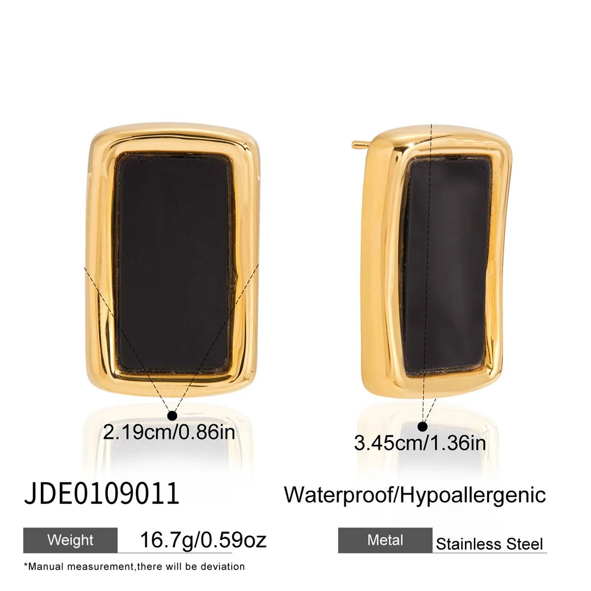 KIKA Vintage Gold Color Square Shape With Zircon Earring  PVD Plated Stainless Steel 316L
