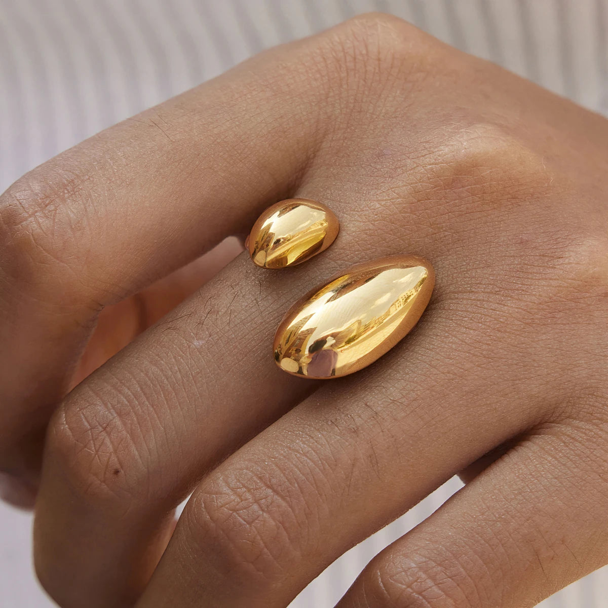 KIKA Chunky Asymmetric Irregular Open Ring  18K Gold PVD Plated Stainless Steel 316Lt