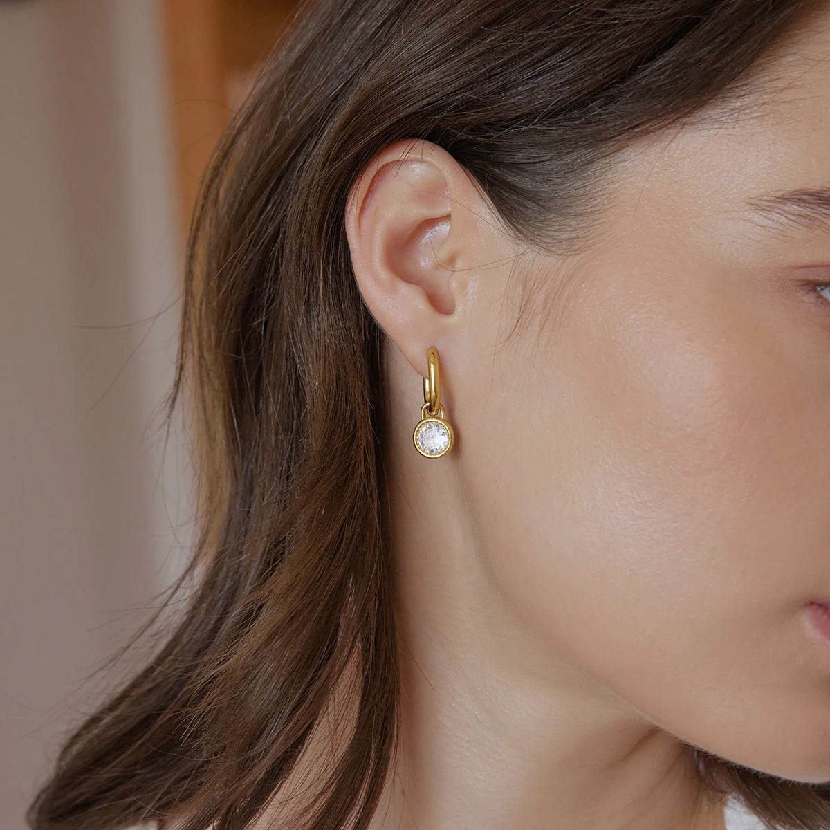 KIKA Round Zircon Heart Drop Earrings For Women Minimalist 18K Gold PVD Plated Stainless Steel 316L