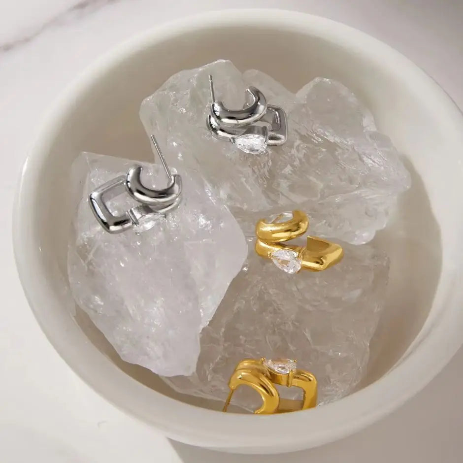 KIKA Delicate Double Layered C-Shaped Earrings  PVD Gold Plated Stainless Steel 316L