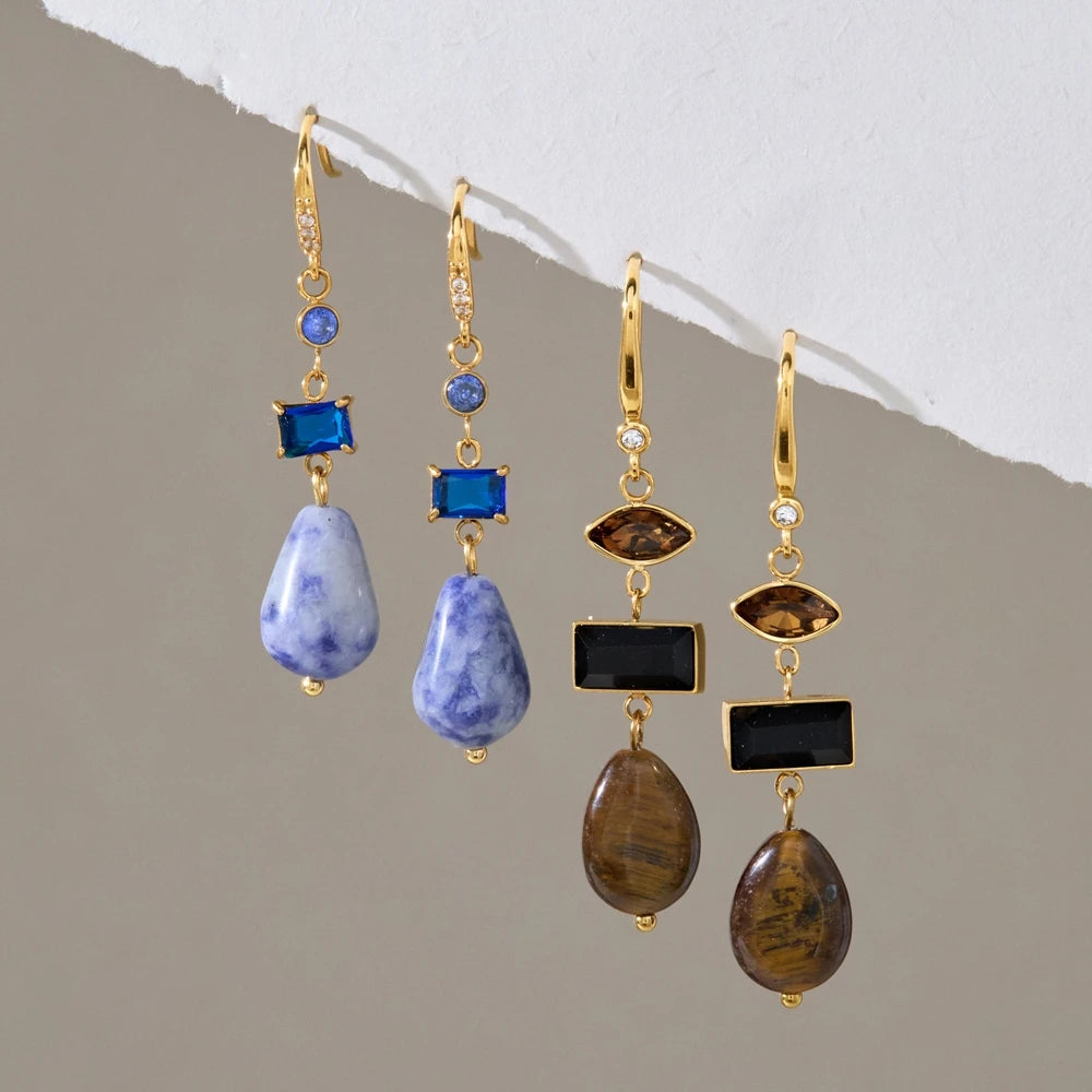 KIKA Natural Stone K9 Crystal Drop Earrings For Women Waterproof 18K Gold PVD Plated Stainless Steel Earrings Fashion Jewelry