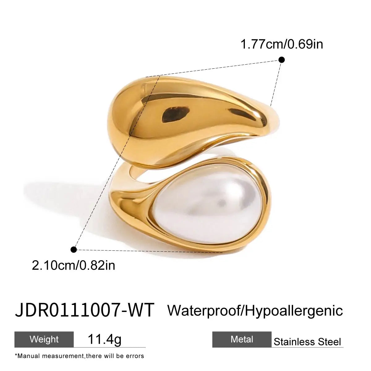 Kika Minimalist 18K Gold Color Plated Stainless Steel Waterdrop Pearl Ring