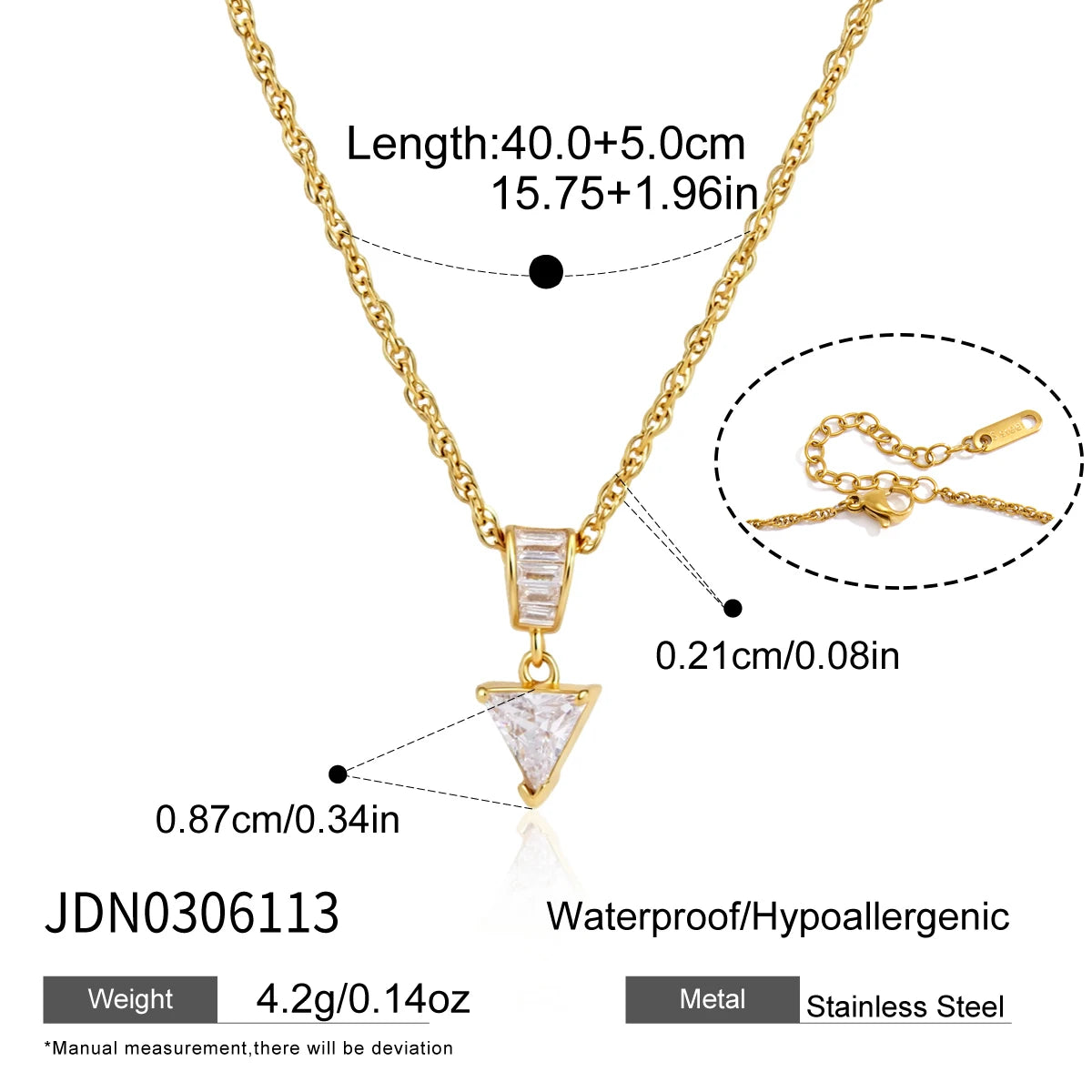 Kika Elegant Zircon Pendant Necklace Minimalist 18K Gold PVD Plated Stainless Steel 316L