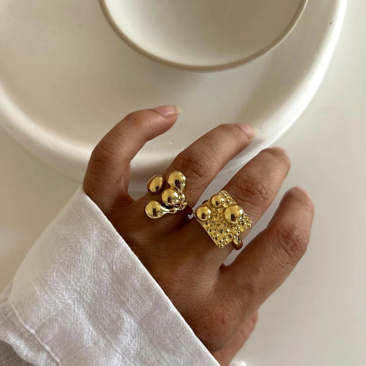 Kika Unique 18K Gold Color Irregular Stainless Steel Open Ring