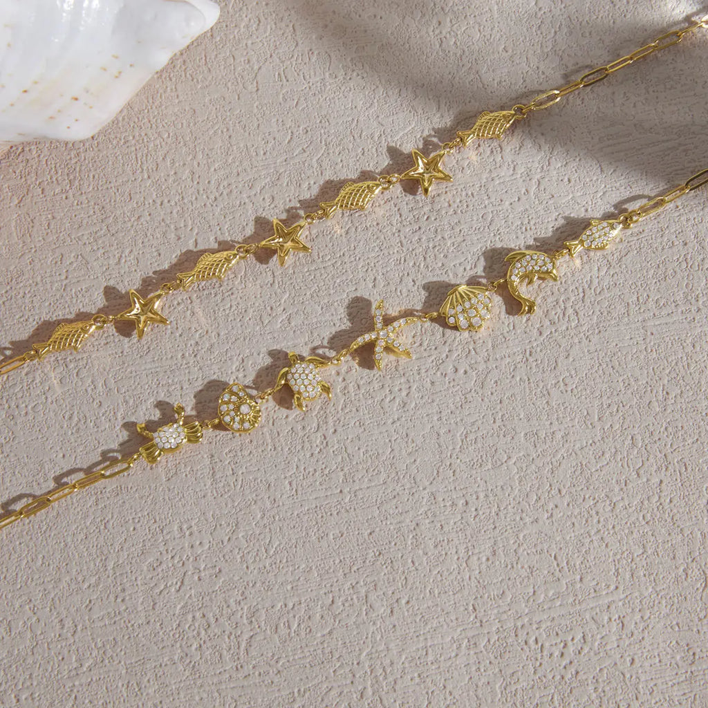 Kika White Rhinestone Crab Conch Starfish Paperclip Necklaces