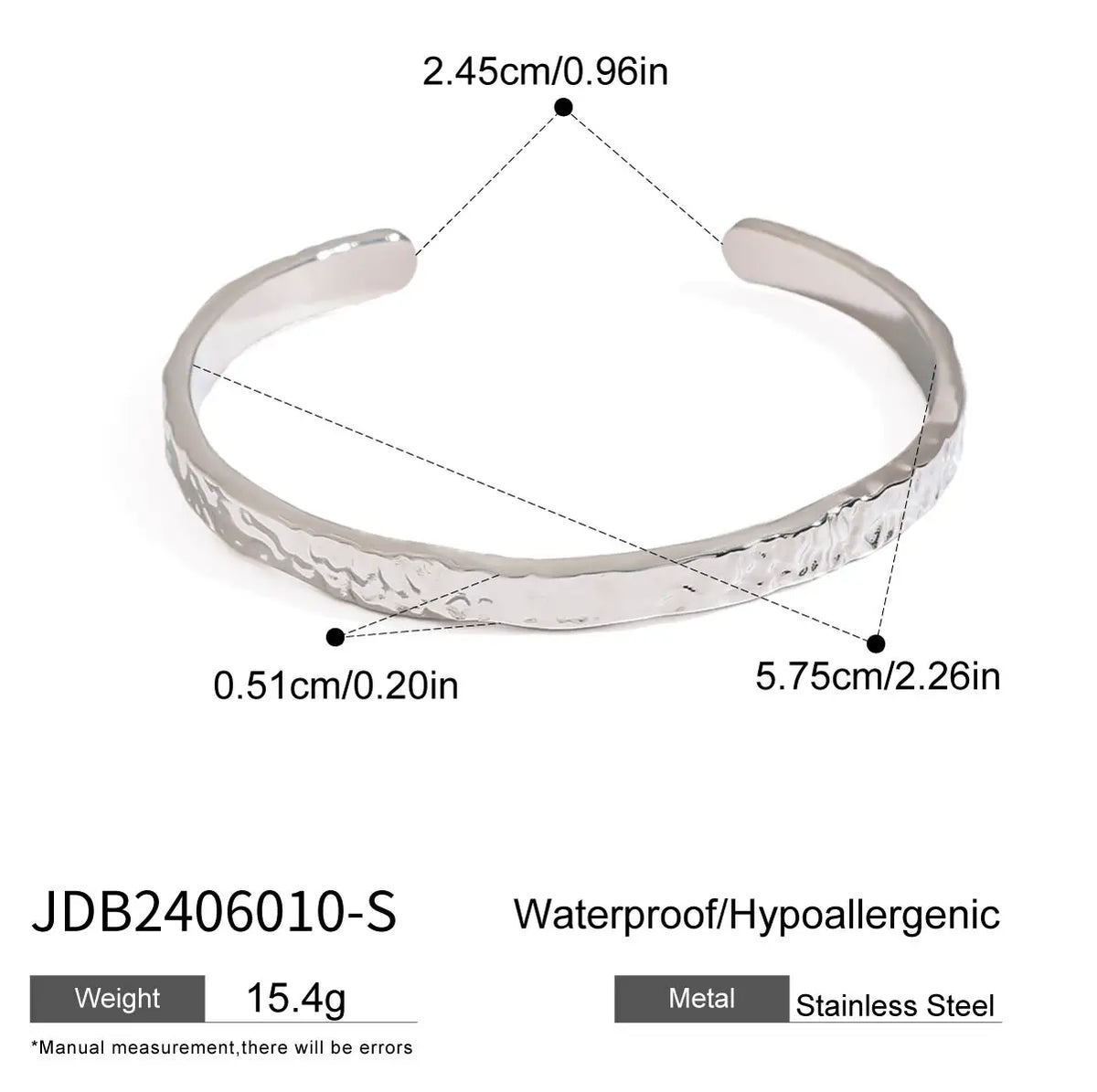 KIKA Minimalist Hammer Pattern Adjustable Bracelet Stainless Steel 316L Serpentine Chain Blade Chain Stackable