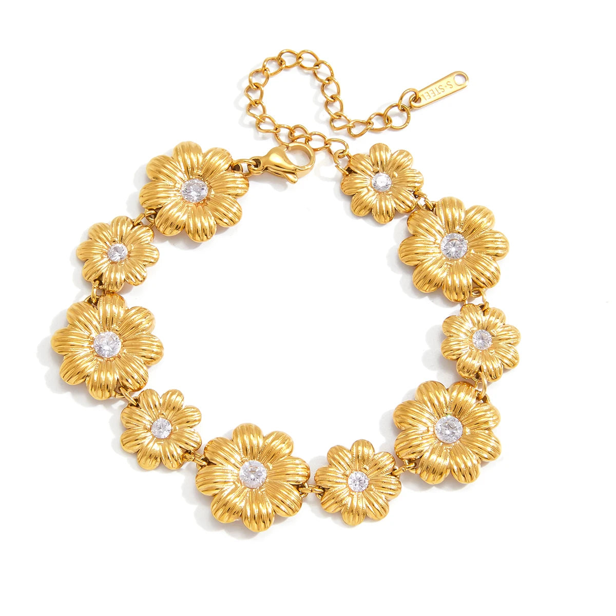 KIKA Classic Daisy Flower Bracelet With White Zircon Accents Jewelry Set For Women Gold Plated Stainless Steel Layered Jewelry