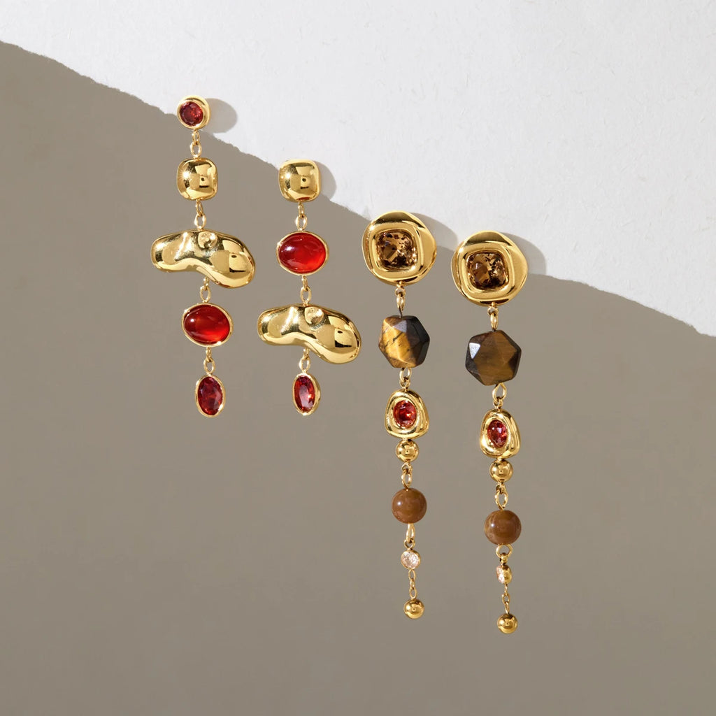 KIKA Geometric Natural Stone Zircon Drop Earrings For Women 18K Gold PVD Plated Stainless Steel Earrings Fashion Jewelry Gift