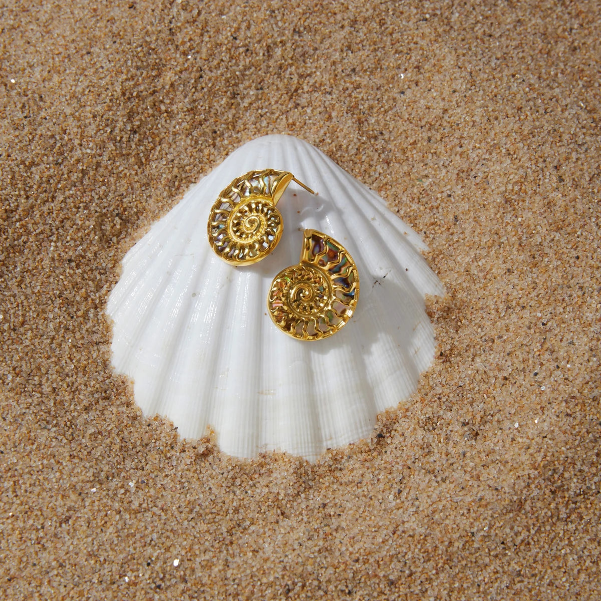 KIKA Artificial Colored Abalone Shell Hollowed Out Conch Stud Earrings Stainless Steel 316L Vacation Beach