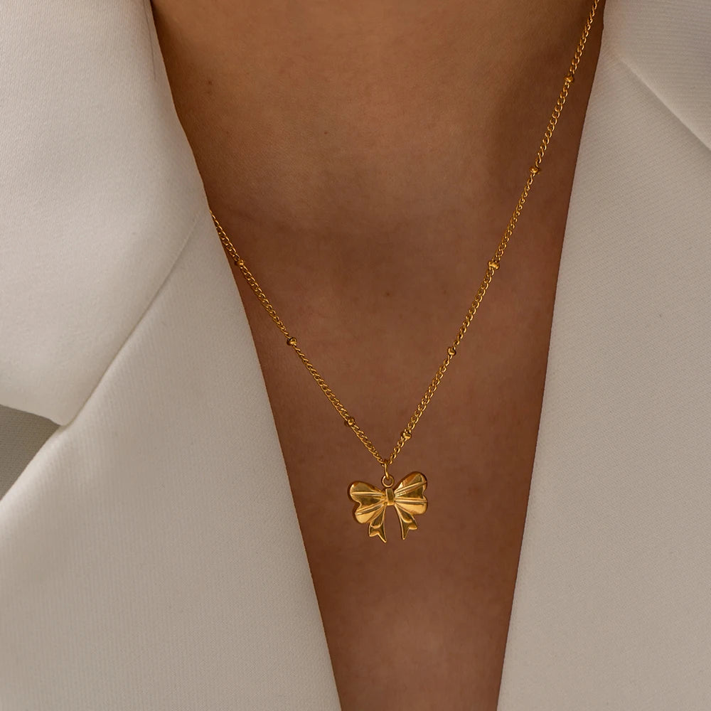 Charm Necklace Stainless Steel Bow