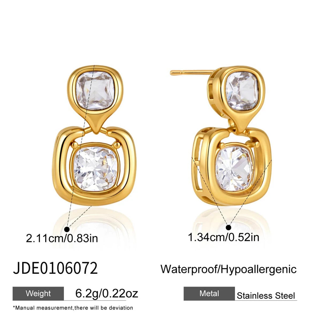 KIKA Delicate Square Zircon Earrings  18K Gold PVD Plated Stainless Steel 316L