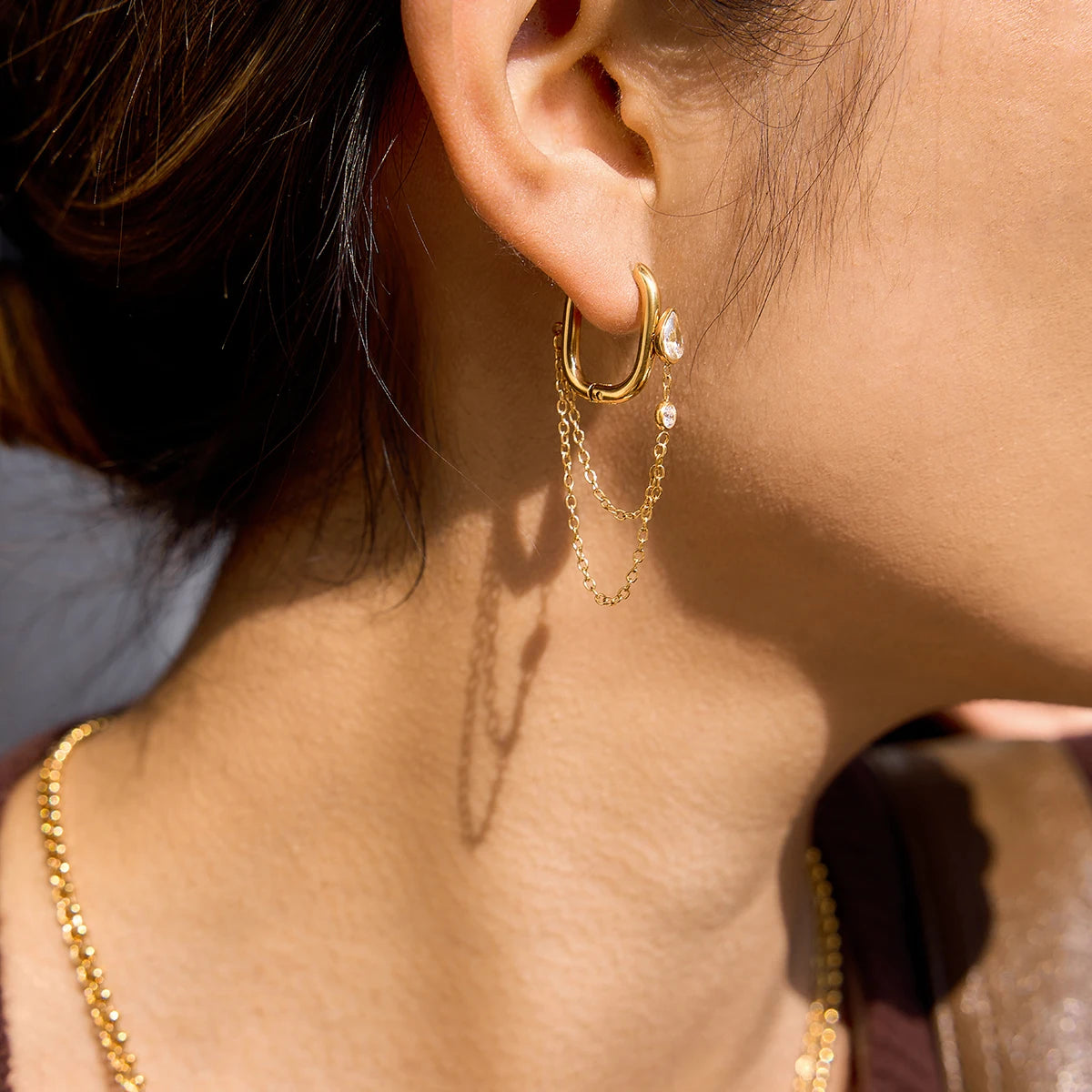 Zircon Earrings With Double Layer