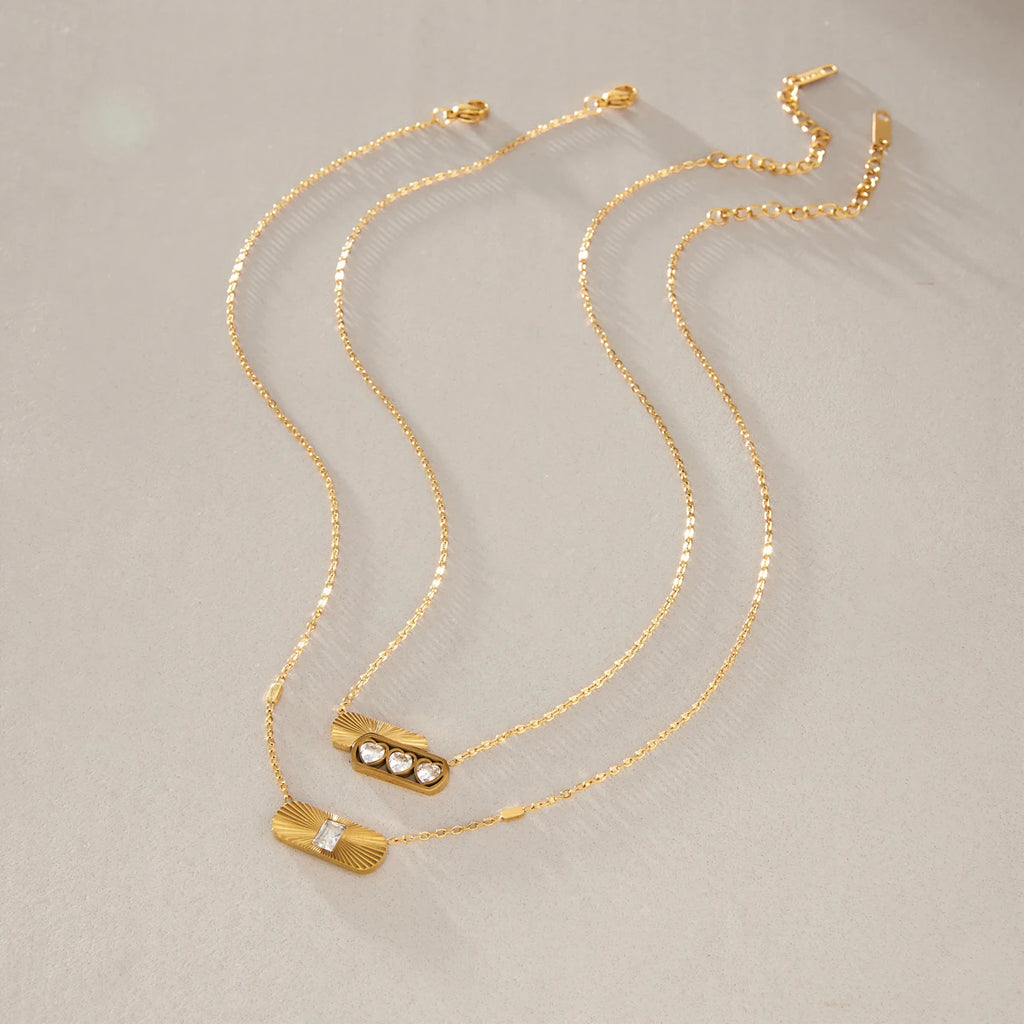 Kika Geometric Heart Zircon Pendant Necklace Minimalist 18K Gold PVD Plated Stainless Steel 316L