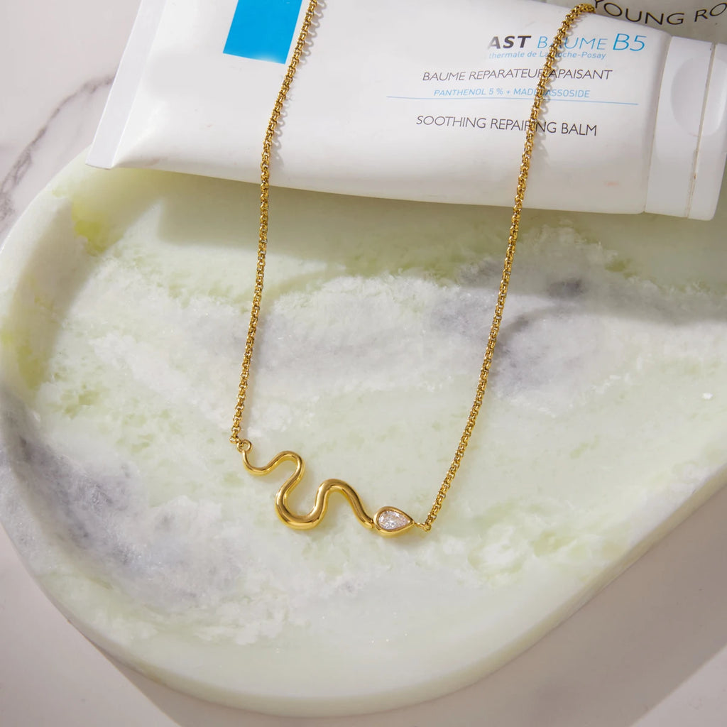 Kika Water Drop Zircon Snake Shape Pendant Necklace