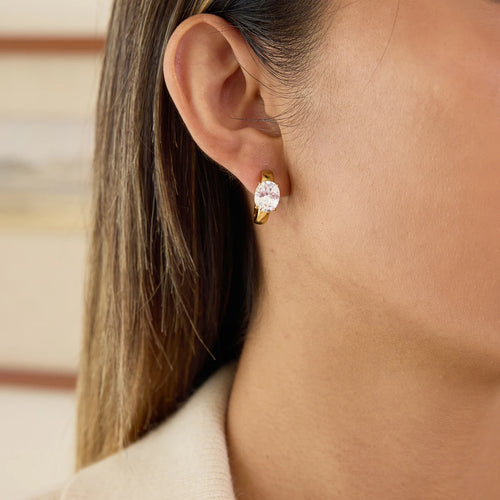 KIKA Classic Gold Color White Zircon U-shaped Earring Women 18K PVD Plated Stainless Steel 316L Earrings