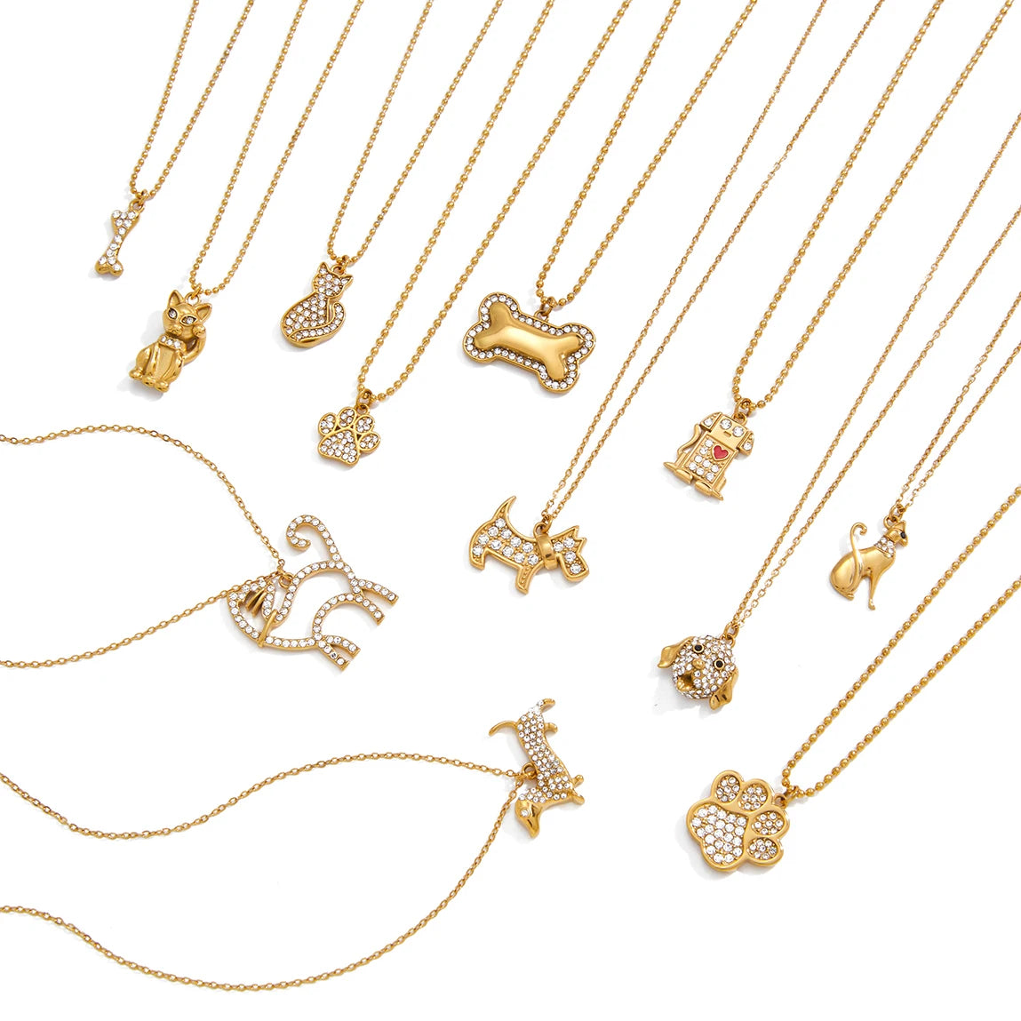 Cute Hug Dog Cat Pet Pendant Rhinestone Necklace