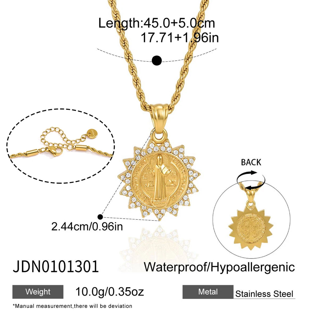 Kika Delicate White Zircon Relief Figure Pendant Sun Shaped Fried Dough Twists Chain Necklace