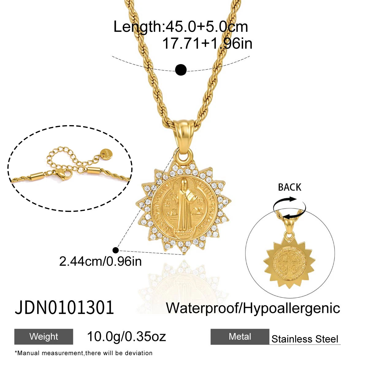 Kika Delicate White Zircon Relief Figure Pendant Sun Shaped Fried Dough Twists Chain Necklace