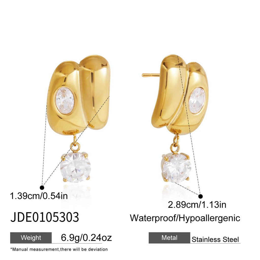 KIKA Classic Round Zircon Drop Earrings  18K Gold PVD Plated Stainless Steel 316L