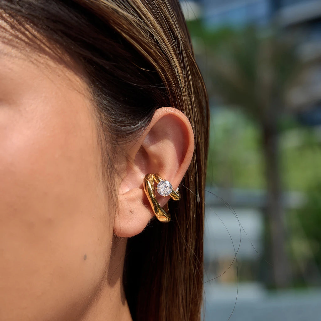 Kika Delicate Silver Gold Color White Zircon Double-Layer Hollow Ear Cuff