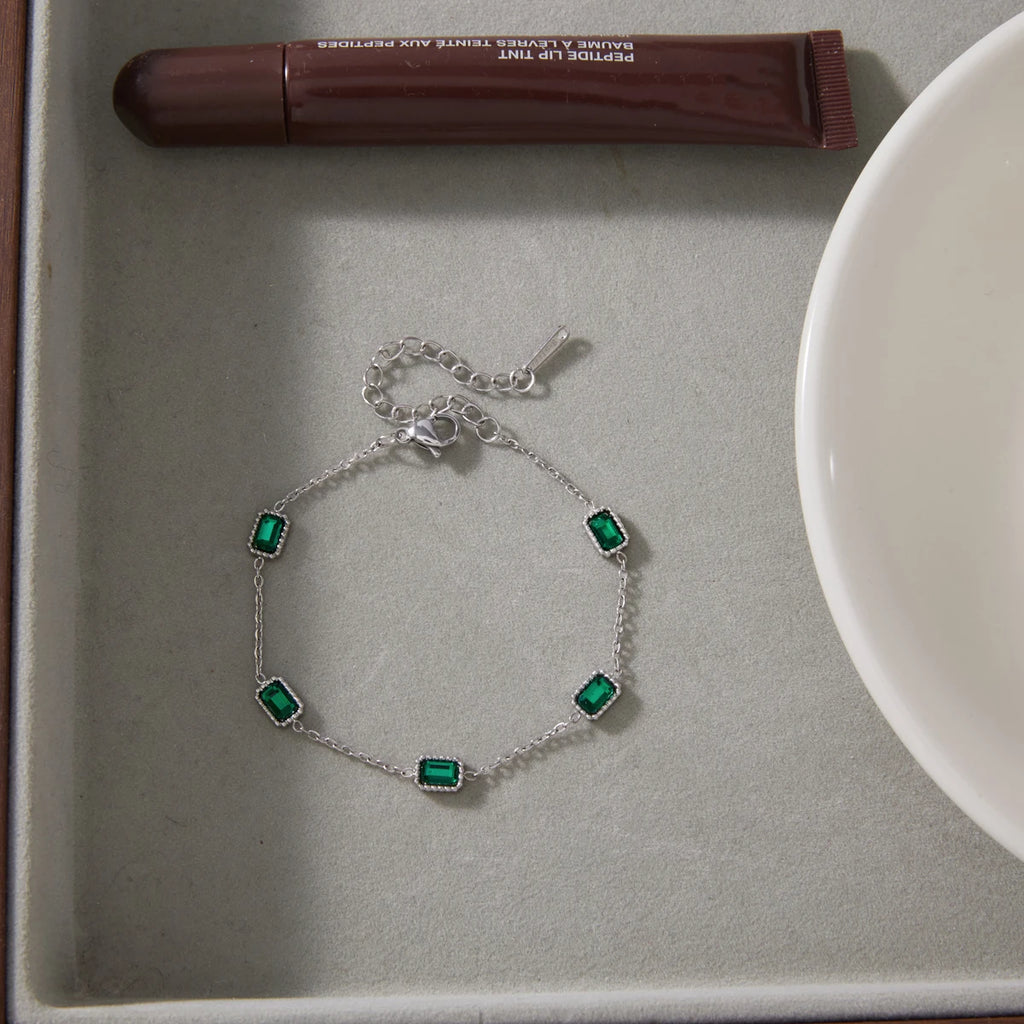 KIKA Elegant Green Zircon Chain Bracelet PVD Plated Stainless Steel 316L
