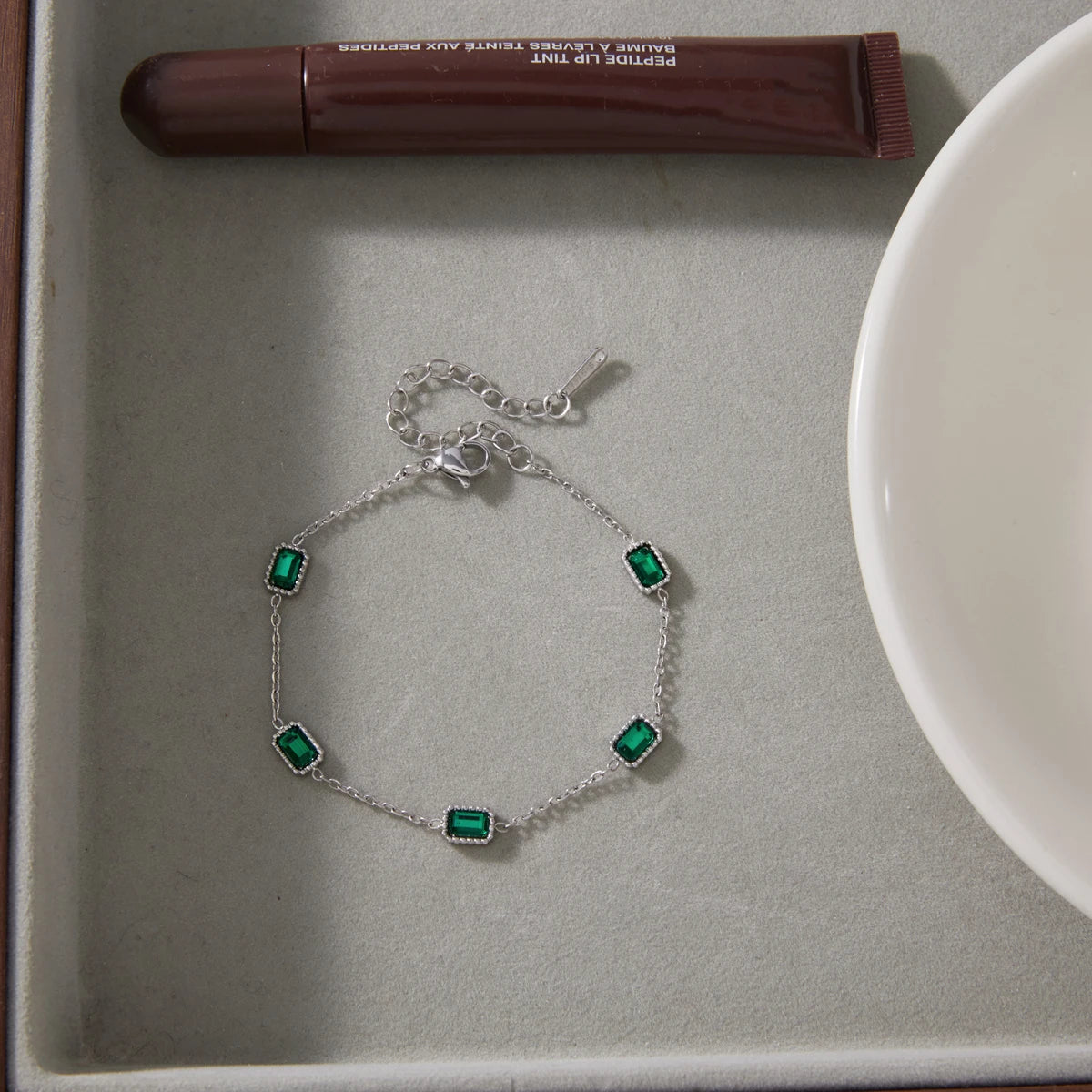 KIKA Elegant Green Zircon Chain Bracelet PVD Plated Stainless Steel 316L