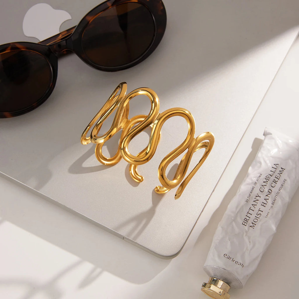 Kika Gold Color Wave-style Hollow-out Open Bracelet  18K PVD Plated Stainless Steel