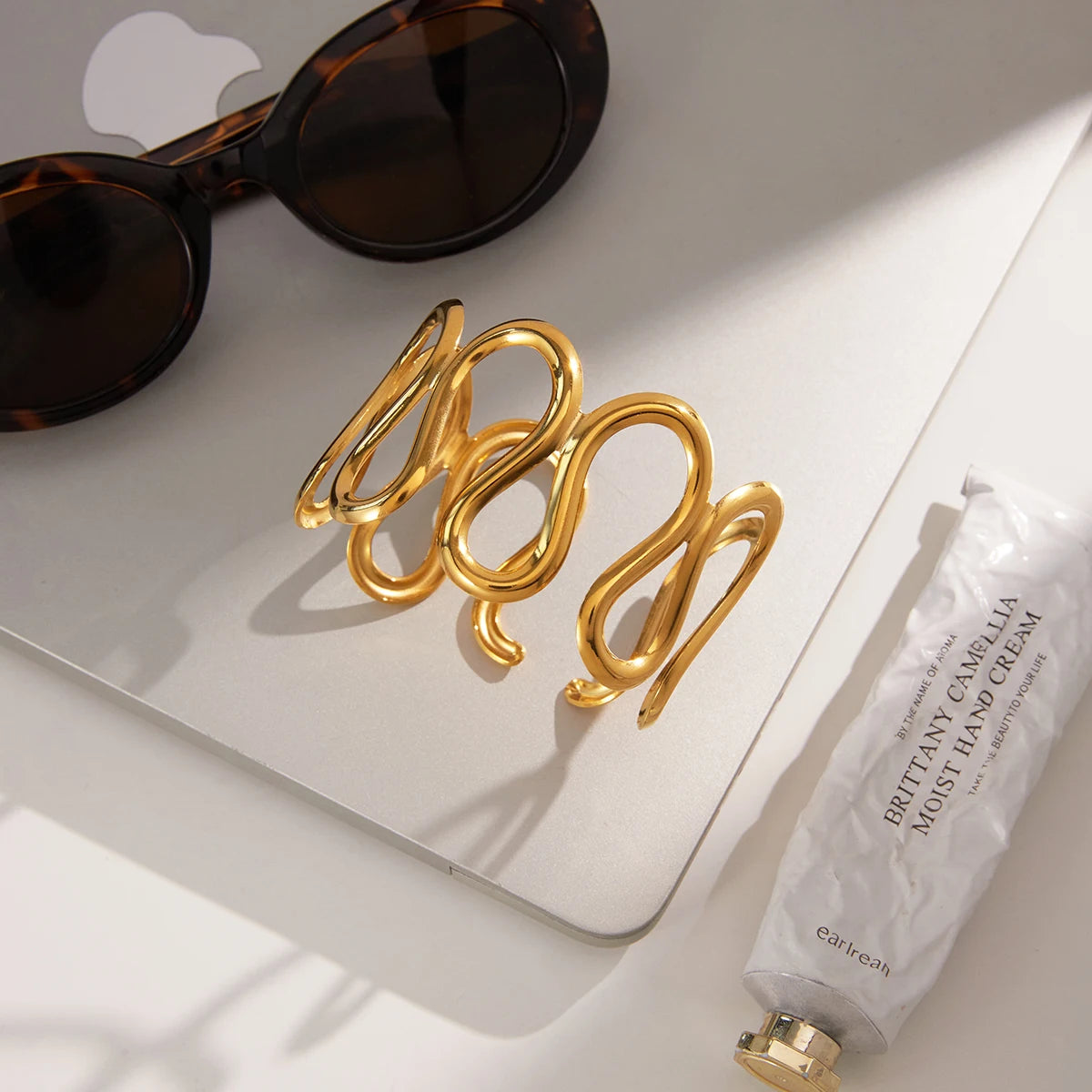 Kika Gold Color Wave-style Hollow-out Open Bracelet  18K PVD Plated Stainless Steel