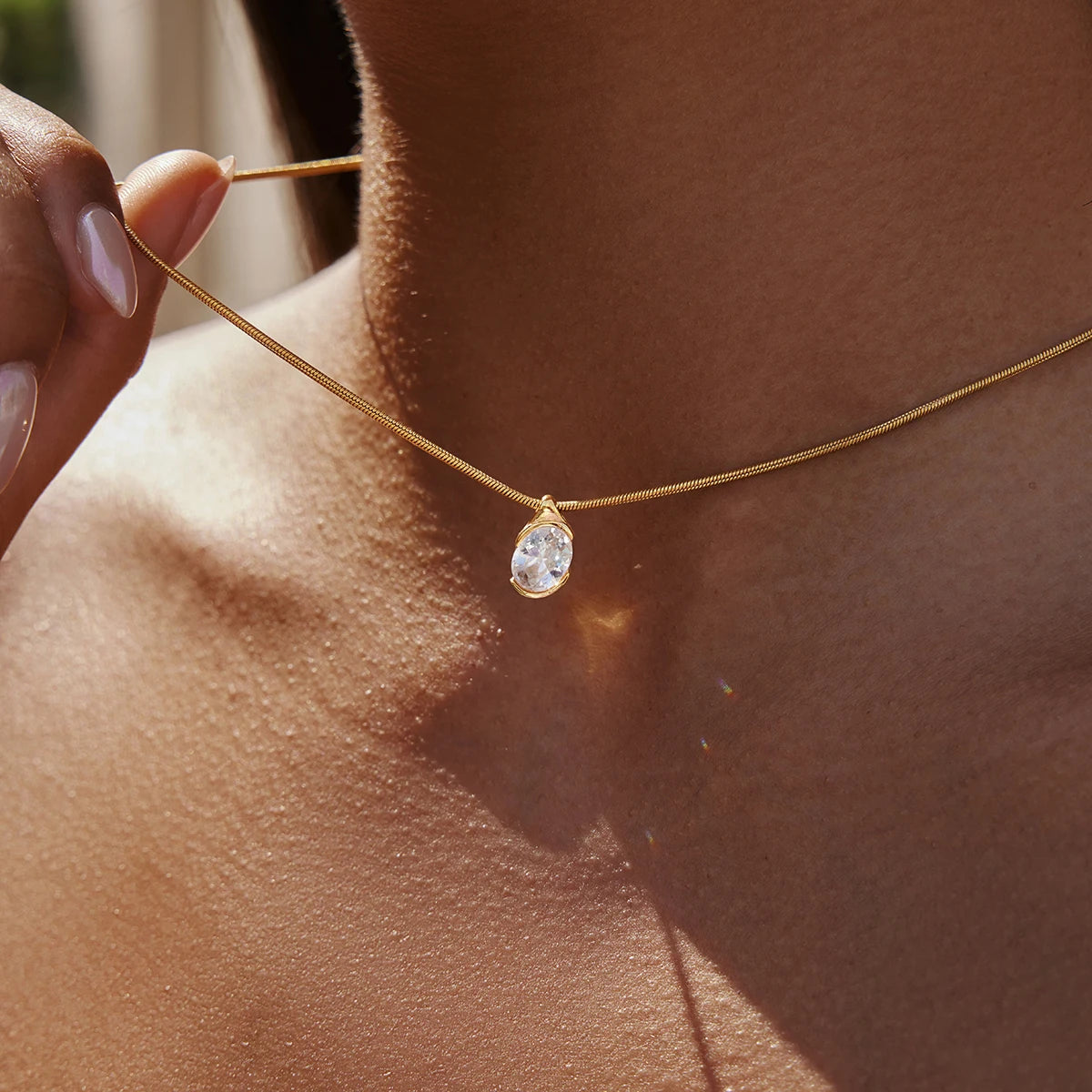 Kika Geometric Cubic Zirconia Pendant Necklace Minimalist 18K Gold Plated Stainless Steel 316L