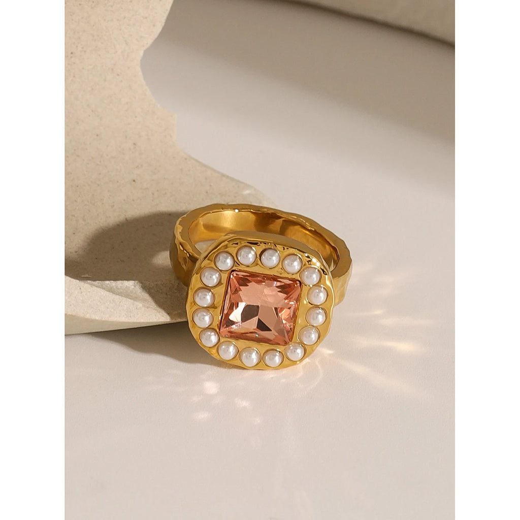 Kika Tarnish Free Chic Cubic Zirconia Adjustable Stainless Steel Ring 18k Gold Plated Finger Jewelry Korean Women