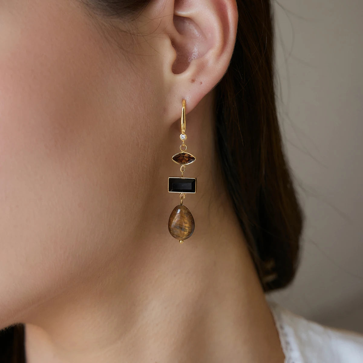 KIKA Natural Stone K9 Crystal Drop Earrings For Women Waterproof 18K Gold PVD Plated Stainless Steel Earrings Fashion Jewelry
